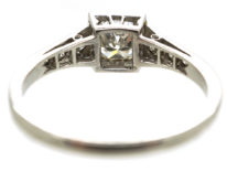 Art Deco Platinum, Diamond Solitaire Ring with Diamond Set Shoulders