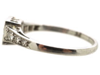 Art Deco Platinum, Diamond Solitaire Ring with Diamond Set Shoulders