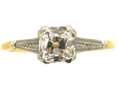 Art Deco 18ct Gold & Platinum, Old Mine Cut Diamond Solitaire Ring
