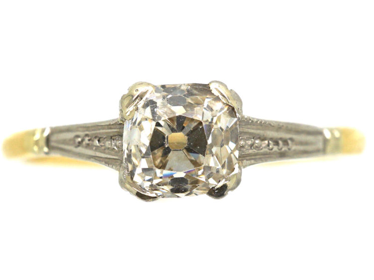 Art Deco 18ct Gold & Platinum, Old Mine Cut Diamond Solitaire Ring