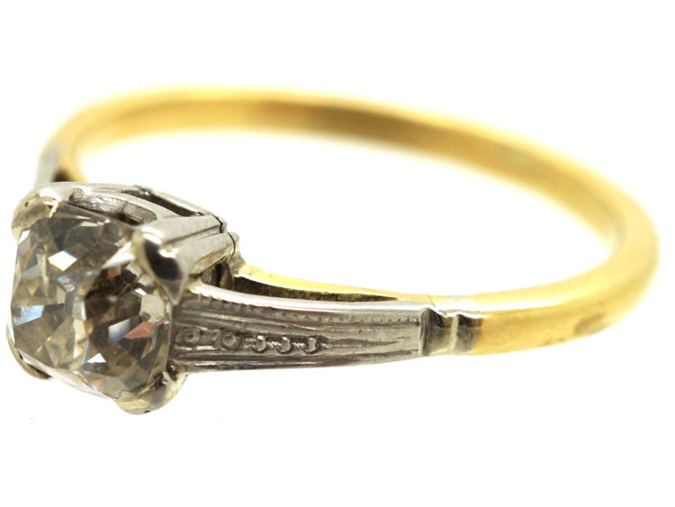 Art Deco 18ct Gold & Platinum, Old Mine Cut Diamond Solitaire Ring