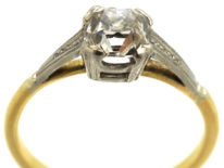 Art Deco 18ct Gold & Platinum, Old Mine Cut Diamond Solitaire Ring