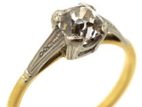 Art Deco 18ct Gold & Platinum, Old Mine Cut Diamond Solitaire Ring