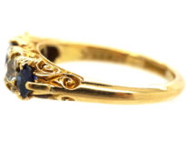 Victorian 18ct Gold, Sapphire & Diamond Five Stone Carved Half Hoop Ring