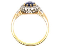 Edwardian 18ct Gold, Sapphire & Diamond Oval Cluster Ring with Diamond Shoulders