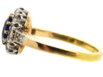 Edwardian 18ct Gold, Sapphire & Diamond Oval Cluster Ring with Diamond Shoulders