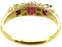 Edwardian 18ct Gold, Diamond & Ruby Five Stone Carved Half Hoop Ring