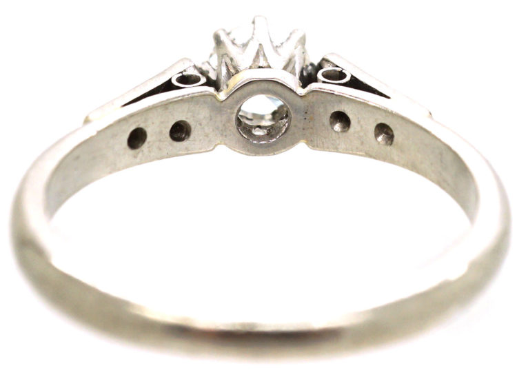 Art Deco Platinum, Diamond Solitaire Ring With Diamond Set Shoulders
