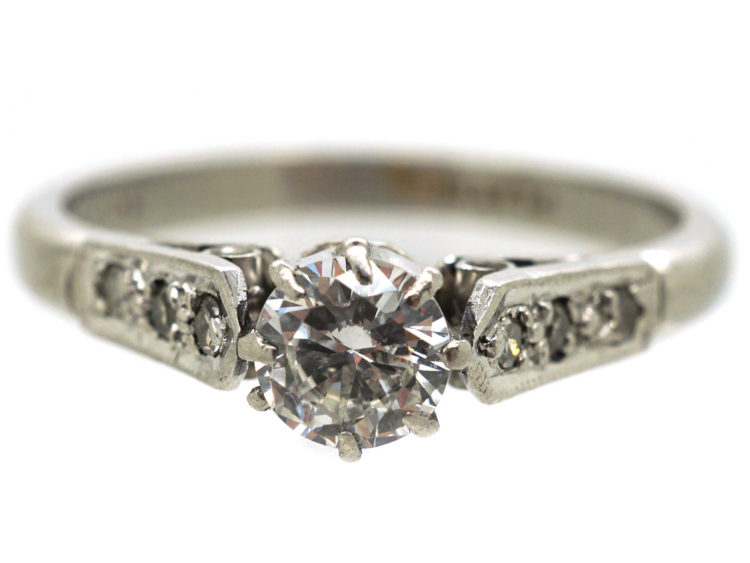 Art Deco Platinum, Diamond Solitaire Ring With Diamond Set Shoulders
