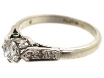 Art Deco Platinum, Diamond Solitaire Ring With Diamond Set Shoulders