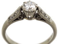 Art Deco Platinum, Diamond Solitaire Ring With Diamond Set Shoulders