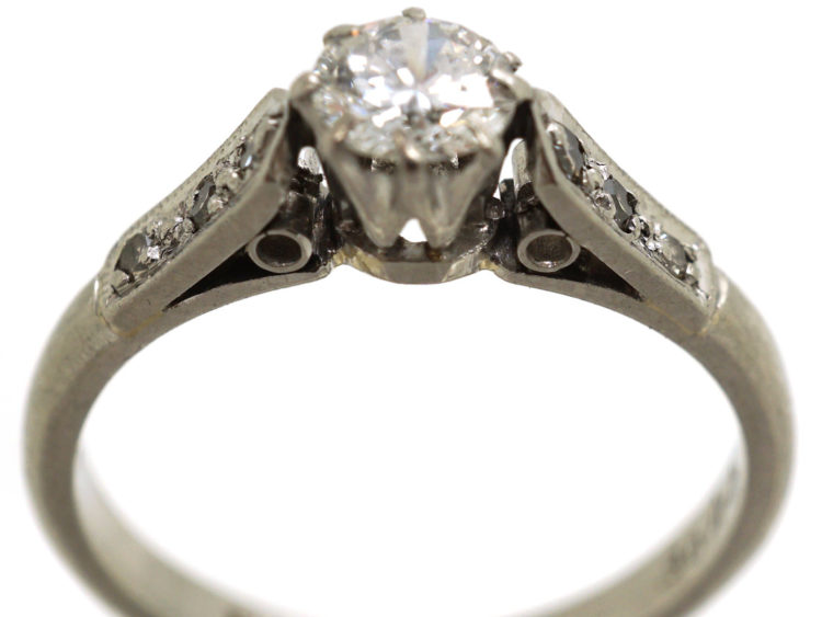 Art Deco Platinum, Diamond Solitaire Ring With Diamond Set Shoulders