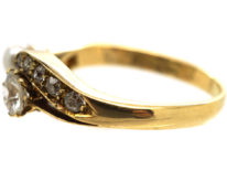 Edwardian 18ct Gold, Diamond & Natural Pearl Crossover Ring