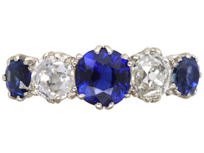 Art Deco Platinum, Sapphire & Diamond Five Stone Ring