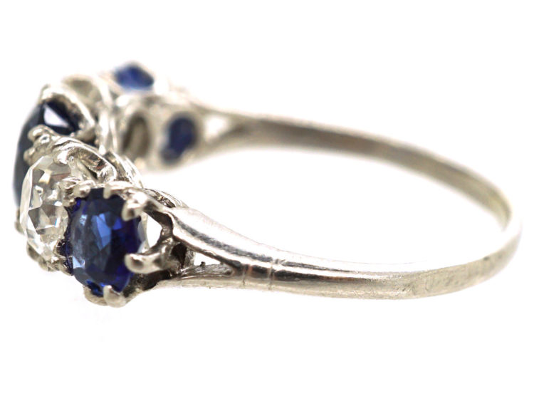 Art Deco Platinum, Sapphire & Diamond Five Stone Ring