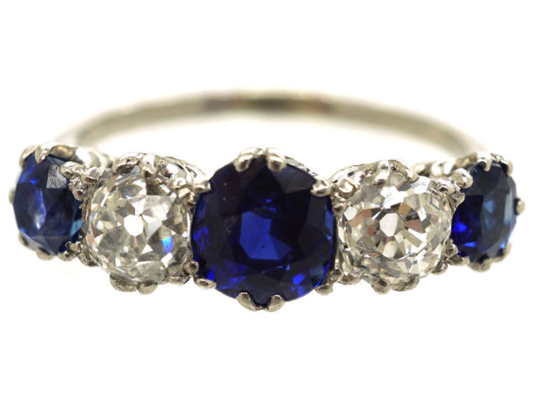 Art Deco Platinum, Sapphire & Diamond Five Stone Ring