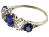 Art Deco Platinum, Sapphire & Diamond Five Stone Ring