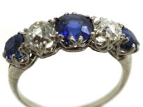 Art Deco Platinum, Sapphire & Diamond Five Stone Ring