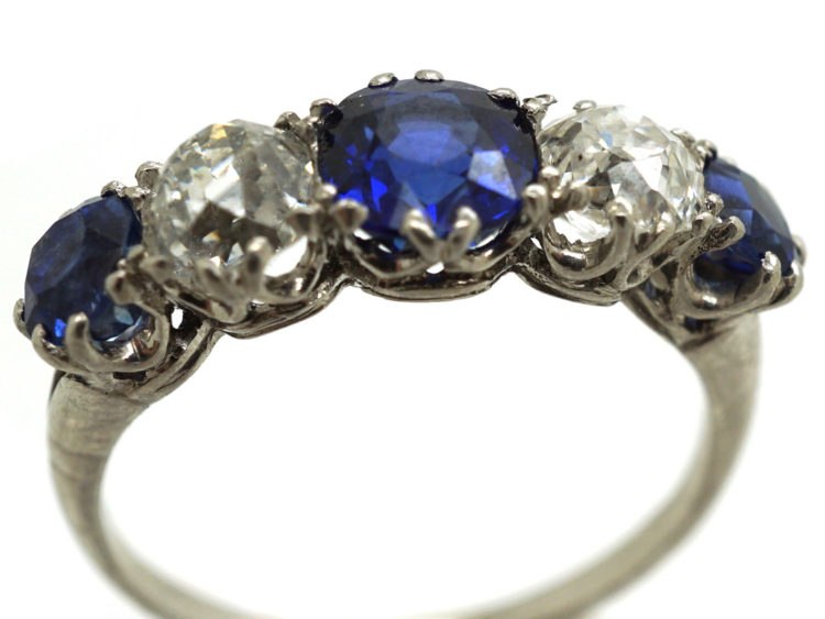 Art Deco Platinum, Sapphire & Diamond Five Stone Ring