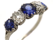 Art Deco Platinum, Sapphire & Diamond Five Stone Ring