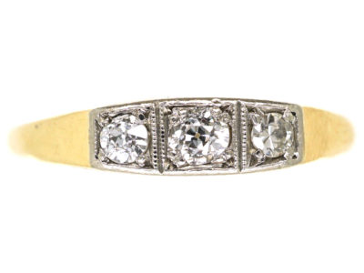 Art Deco 14ct Gold Three Stone Diamond Ring