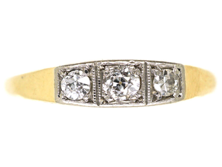 Art Deco 14ct Gold Three Stone Diamond Ring