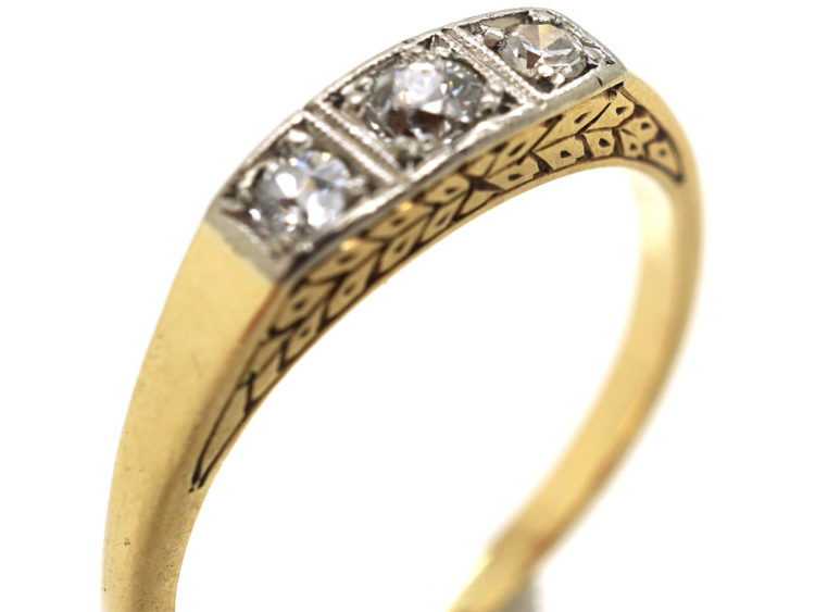 Art Deco 14ct Gold Three Stone Diamond Ring