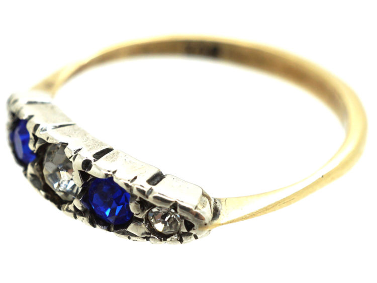 Edwardian 9ct Gold Blue & White Paste Ring