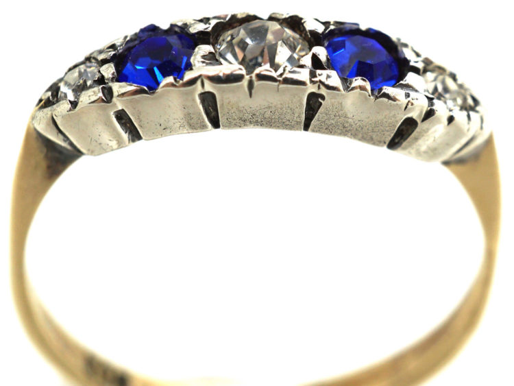 Edwardian 9ct Gold Blue & White Paste Ring