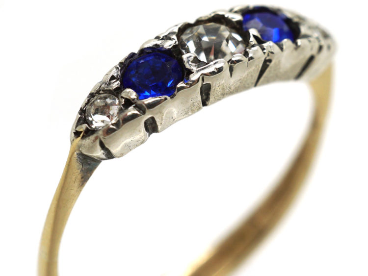 Edwardian 9ct Gold Blue & White Paste Ring