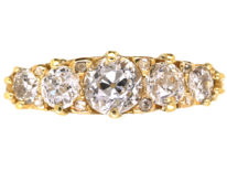Victorian 18ct Gold & Five Stone Diamond Carved Half Hoop Ring