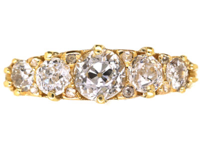 Victorian 18ct Gold & Five Stone Diamond Carved Half Hoop Ring