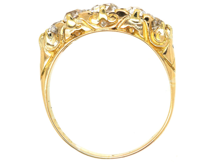 Victorian 18ct Gold & Five Stone Diamond Carved Half Hoop Ring