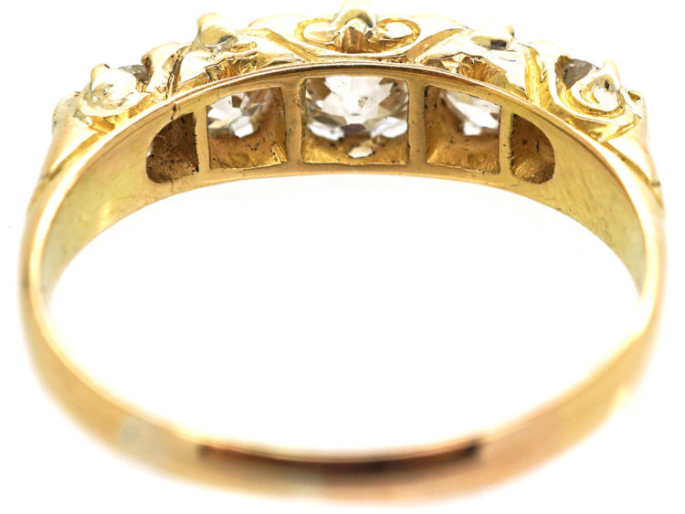 Victorian 18ct Gold & Five Stone Diamond Carved Half Hoop Ring