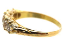 Victorian 18ct Gold & Five Stone Diamond Carved Half Hoop Ring