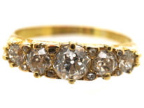 Victorian 18ct Gold & Five Stone Diamond Carved Half Hoop Ring