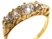 Victorian 18ct Gold & Five Stone Diamond Carved Half Hoop Ring
