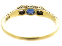 Art Deco 14ct Gold, Sapphire & Diamond Three Stone Ring