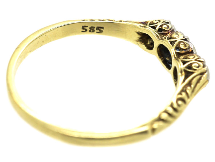 Art Deco 14ct Gold, Sapphire & Diamond Three Stone Ring