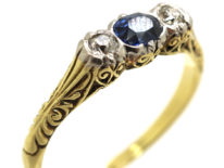 Art Deco 14ct Gold, Sapphire & Diamond Three Stone Ring