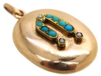 Edwardian 15ct Gold, Natural Pearl & Turquoise Oval Locket