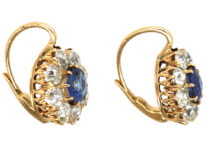 Edwardian 18ct Gold, Sapphire & Diamond Cluster Earrings