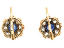 Edwardian 18ct Gold, Sapphire & Diamond Cluster Earrings