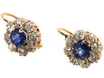 Edwardian 18ct Gold, Sapphire & Diamond Cluster Earrings