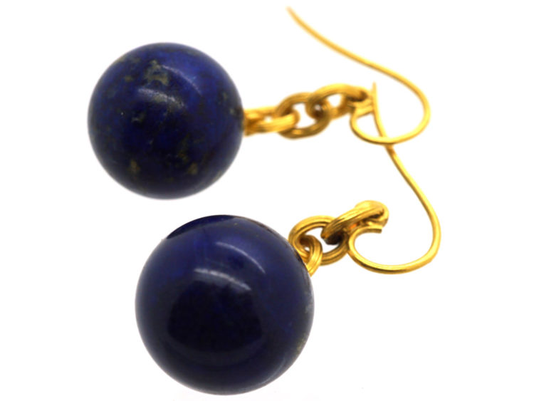 French 18ct Gold & Lapis Lazuli Earrings