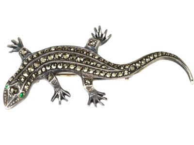 Art Deco Silver & Marcasite Lizard Brooch