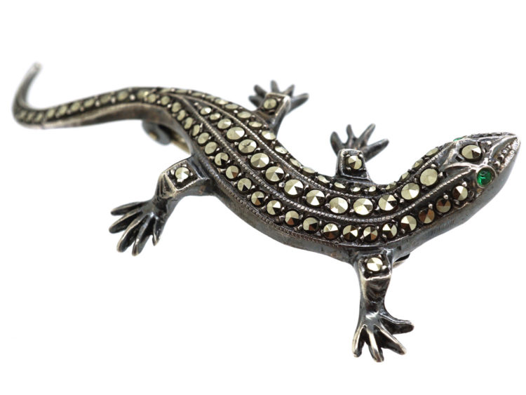 Art Deco Silver & Marcasite Lizard Brooch