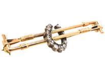 Edwardian 15ct Gold & Diamond Horseshoe & Whips Brooch