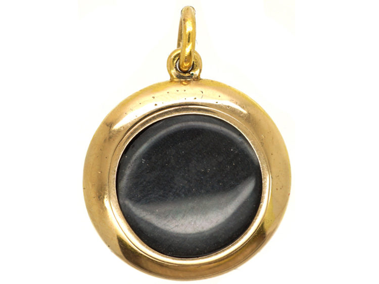 Victorian 18ct Gold & Black Enamel Pendant set with Onyx, Rose Diamonds & Natural Split Pearls