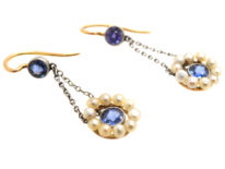 Edwardian 15ct Gold & Platinum, Sapphire & Natural Pearl Drop Earrings